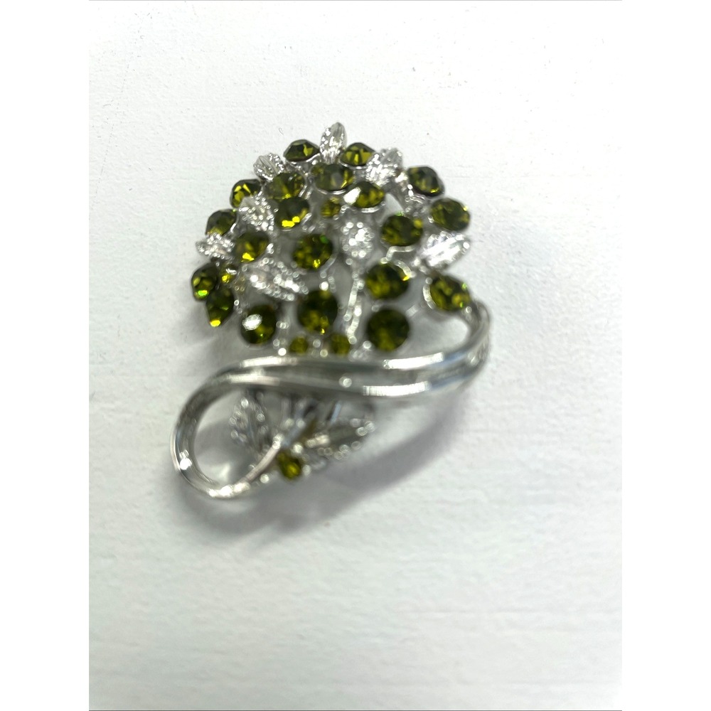Unbranded Brooch Women OS Green‎ Vintage Rhinestone Flower Bouquet Silver Tone - Picture 2 of 4